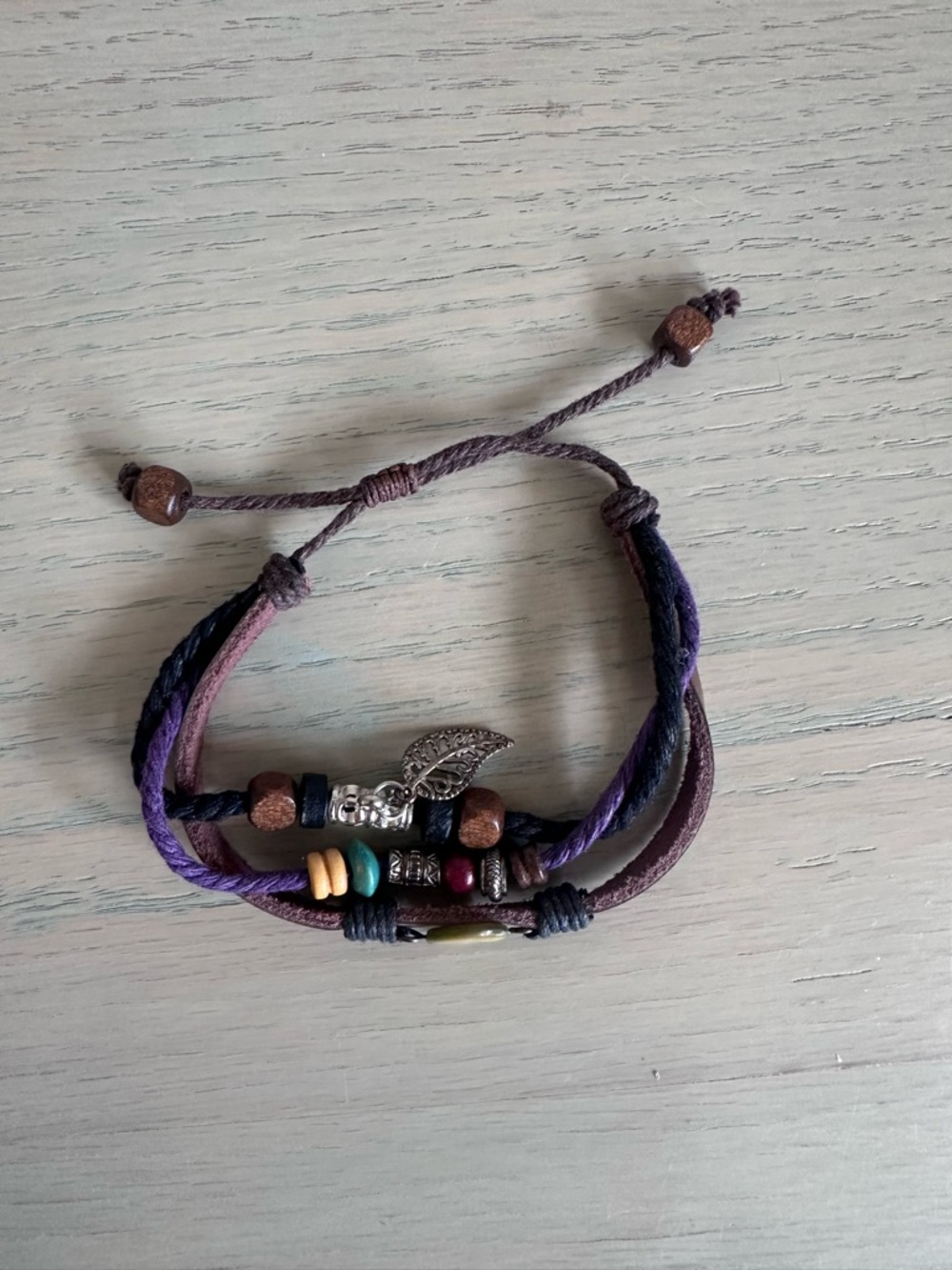 Bohemian Multi-Strand Leather and Bead Bracelet in Purple and Brown